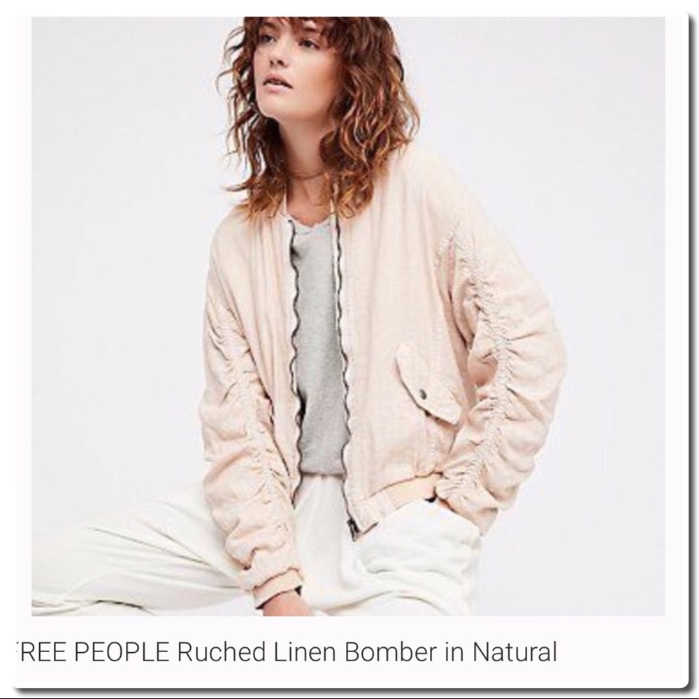 Free People Ruched Linen Bomber - Picture 2 of 8
